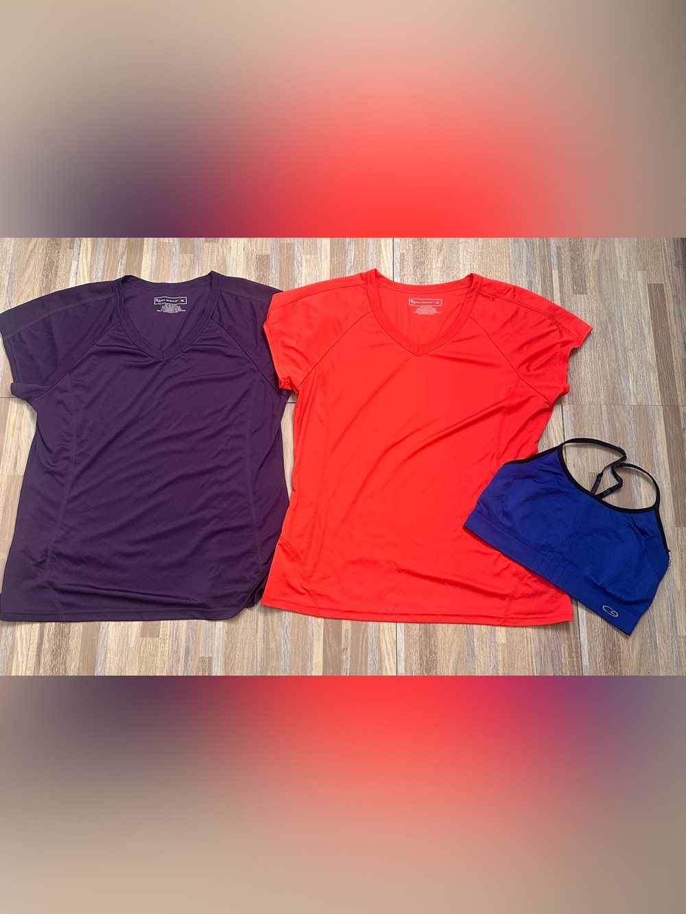 Women’s XL Active Workout Bundle, (2) Short Sleeve Athletic Tops and Sports Bra